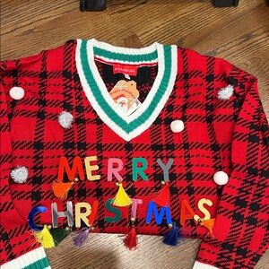 Tipsy Elves Red Plaid V-Neck Sweater